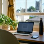 Working from home desk and laptop