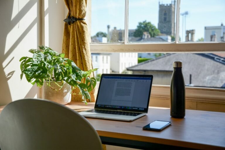 Working from home desk and laptop